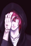 Rating: s Tags: Male, Fanart, Red Eyes, Short Hair, Red Hair, Tattoo, Jewelry, Necklace, Pixiv, Hood, Nail Polish, Hoodie, Facial Mark, Hand Over Eye, Black Background, Hand On Head, Uta no☆prince-sama♪, Ittoki Otoya, Red Nails, Fanart From Pixiv, Black Hoodie, Hood Up, Pixiv Id 1527646