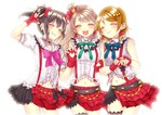 Rating: s Tags: Female, Fanart, Twin Tails, Skirt, Blush, Happy, Belt, Eyes Closed, Three Girls, Open Mouth, White Background, Pixiv, Midriff, Trio, Smile, Bangs, Simple Background, Love Live!, Yazawa Niko, Koizumi Hanayo, Minami Kotori, PNG Conversion, Fanart From Pixiv, Closed Mouth, Navel (Bodypart), Red Skirt, Pixiv Id 5829312