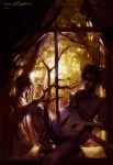 Rating: s Tags: Female, Male, Long Hair, Brown Hair, Forest, Short Hair, Open Shirt, Guitar, Shirt, Tree, Musical Instrument, Nature, Glass, Window, Broken, Open Clothes, Mellolover, Broken Glass