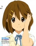 Rating: s Tags: Female, Brown Hair, Brown Eyes, Short Hair, Uniform, Crying, K-ON!, Hirasawa Yui, White Background, Hair Clip, Solo, School Uniform, Smile, Simple Background, Official Art