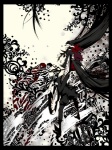 Rating: s Tags: Female, Twin Tails, Flower, Hatsune Miku, Long Hair, Black Hair, Vocaloid, Guitar, Evil, Zatsune Miku, Musical Instrument, Black, Pattern, Red Flower, Multiple Persona, Looking Up, Dark Persona, Looking At Camera