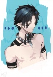 Rating: s Tags: Male, Fanart, Brown Eyes, Short Hair, Tattoo, Jewelry, Earrings, Necklace, Pixiv, Solo, Shirtless (male), Pointy Ears, Body Piercing, Facial Mark, Fanart From Pixiv, Pixiv Id 2849861, DRAMAtical Murder, Ren (Human)
