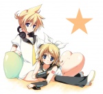 Rating: q Tags: Female, Male, Ecchi, Twins, Blue Eyes, Short Hair, Blush, Ponytail, Vocaloid, Blonde Hair, Kagamine Rin, Kagamine Len, Bows (Fashion), Headphones, Ahoge, Butt, Detached Sleeves, Siblings, Hair Clip, Duo, Kagamine Twins, Purinpurin, Star (Symbol)