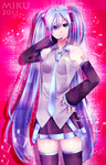 Rating: s Tags: Female, Twin Tails, Hatsune Miku, Blue Hair, Long Hair, Blue Eyes, Skirt, Vocaloid, Microphone, Bows (Fashion), Tie, Hair Bow, Solo, Thigh Highs, Standing, Smile, Arm Warmers