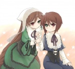 Rating: s Tags: Female, Fanart, Twins, Long Hair, Brown Hair, Ribbon, Rozen Maiden, Blush, Suiseiseki, Cape, Souseiseki, Bows (Fashion), Sisters, Two Girls, Curls, Heterochromia, Pixiv, Siblings, Duo, Fanart From Pixiv