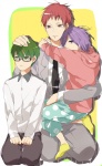 Rating: s Tags: Male, Fanart, Glasses, Green Eyes, Purple Eyes, Short Hair, Green Hair, Purple Hair, Red Hair, Spotted, Sitting, Tie, Heterochromia, Three Males, Pixiv, Alternate Age, Hoodie, Trio, Hand On Head, Spotted Print, PNG Conversion, Kuroko No Basket, Midorima Shintarou, Murasakibara Atsushi, Akashi Seijuurou, Pixiv Id 2423529