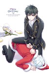 Rating: s Tags: Male, Fanart, Gin Tama, Black Hair, Short Hair, Uniform, Food, White Hair, Christmas, Christmas Outfit, Costume, Sitting, Two Males, Cigarette, Pixiv, Sakata Gintoki, Hijikata Toushirou, Duo, Text, Sit on Top of Each Other, Mayonnaise, Fanart From Pixiv, Konikou, Shinsengumi Uniform (Gin Tama), Text: Holiday Greetings