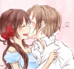 Rating: s Tags: Female, Male, Fanart, Twin Tails, Long Hair, Brown Hair, Short Hair, Kiss, Bows (Fashion), Ahoge, Open Mouth, Axis Powers: Hetalia, Seychelles, North Italy, Hair Bow, Pixiv, Duo, Smile, Kiss On The Cheek, Morisaki, Axis Power Countries, Mediterranean Countries, Fanart From Pixiv, Simple Colors