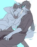 Rating: s Tags: Couple, Male, Fanart, Monochrome, Glasses, Short Hair, Yaoi, Two Males, Weapons, Pixiv, Duo, Pointy Ears, Almost Kiss, Spot Color, Ao no Exorcist, Okumura Rin, Okumura Yukio, Kome Kako, Fanart From Pixiv