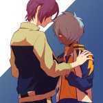 Rating: s Tags: Male, Fanart, Blue Hair, Short Hair, Uniform, Purple Hair, Blush, Jacket, Two Males, Blue Background, White Background, Pixiv, Peek-a-Boo Bang, Inazuma Eleven, Duo, Looking Away, Level-5, Standing, Smile, Hand On Shoulder, Simple Background, Soccer Uniform, Sport Uniform, Fanart From Pixiv, Closed Mouth, 1:1 Ratio, 700x700 Wallpaper, Inazuma Eleven Go, Kurama Norihito, Minamisawa Atsushi, Pixiv Id 1978967