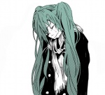 Rating: s Tags: Female, Twin Tails, Hatsune Miku, Long Hair, Green Hair, Vocaloid, Eyes Closed, Crying, White Background, Scarf, Solo, When The First Love Ends, Simple Background