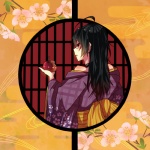 Rating: s Tags: Female, Fanart, Kimono, Long Hair, Black Hair, Red Eyes, Food, Belt, Apple, Ahoge, Pixiv, Traditional Clothes, Solo, Bare Shoulders, Japanese Clothes, Looking Back, Obi, Fanart From Pixiv, Looking At Camera, Holding Food, Choker, Chuunibyo Demo Koi ga Shitai!, Pixiv Id 1833254, Takanashi Touka