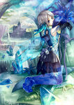 Rating: s Tags: Female, Flower, Blue, Wings, Blue Eyes, Clouds, Angel, Gloves, Feather, Gray Hair, Castle, Crystal, Original