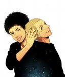 Rating: s Tags: Male, Fanart, Black Hair, Blonde Hair, Wink, Afro, White Background, Pixiv, Back To Back, Smile, Simple Background, Fanart From Pixiv, Pixiv Id 3101116, Uchuu Kyoudai, Nanba Mutta, Nanba Hibito