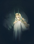 Rating: s Tags: Female, Moon, Short Hair, Crown, Sad, Demon, Blonde Hair, Horns, Sitting, Jewelry, Black Eyes, Original, Tiara, deviantART, Solo, Pointy Ears, Simple Background, Hachiyuki (Artist)