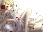 Rating: q Tags: Female, Ecchi, Flower, Dress, Sleepwear, White Dress, Blue Eyes, Bed, Vocaloid, Blonde Hair, Kagamine Rin, White Outfit, Lolicon