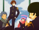 Rating: s Tags: Male, Fanart, Blue Hair, Brown Hair, Short Hair, Uniform, Green Hair, Hat, Food, Orange Hair, Kemonomimi, Afro, Onigiri, Overweight, Pixiv, Four Males, Inazuma Eleven, Quartet, School Uniform, Level-5, Ichinose Kazuya, Matsuno Kuusuke, Domon Asuka, Kabeyama Heigorou, Gakuran, Fanart From Pixiv, Pixiv Id 71129