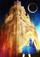 Rating: s Tags: Female, Dress, Long Hair, Night, Blue Eyes, Moon, Blonde Hair, Sky, Sitting, Clock, Scenery, Pixiv, Solo, Big Ben, Night Sky, Looking At Camera, Himeyuki