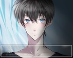 Rating: s Tags: Male, Fanart, Curtain, Brown Hair, Blue Eyes, Short Hair, Blush, Embarrassed, Detective Conan, Ahoge, Kudou Shinichi, Pixiv, Solo, Text, Black Shirt, Japanese Text, Fanart From Pixiv, Closed Mouth, Looking At Camera, Dark Background, Bust, Pixiv Id 4500040