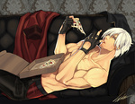 Rating: s Tags: Male, Short Hair, Food, White Hair, Pizza, Devil May Cry, Dante, Pixiv Id 1364655