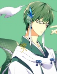 Rating: s Tags: Male, Fanart, Glasses, Kimono, Green Hair, Kemonomimi, Pixiv, Traditional Clothes, Solo, Japanese Clothes, Head Fins, Green Background, Dandel, Simple Background, Fanart From Pixiv, Kuroko No Basket, Midorima Shintarou