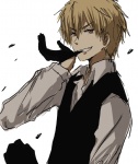 Rating: s Tags: Male, Fanart, Short Hair, Gloves, Blonde Hair, Gold Eyes, White Background, Grin, Pixiv, Durarara!!, Solo, Heiwajima Shizuo, Standing, Smile, Simple Background, Fanart From Pixiv, cinnamonsocks