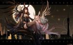 Rating: s Tags: Female, Unidentified, Wings, Long Hair, Black Hair, Moon, Skirt, White Hair, Wallpaper, Usagimimi, Sitting, Two Girls, Kemonomimi, Widescreen 16:10 Ratio, Corset, 1920x1200 Wallpaper, Thigh Highs, Duo, Full Moon, High Socks, Choker, Pcw