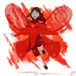Rating: s Tags: Female, Wings, Long Hair, Black Hair, Eyes Closed, Horns, Red Outfit, Hoodie, Homestuck, Aradia Megido, God Tier, Uixela