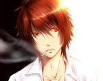 Rating: s Tags: Male, Fanart, Red Eyes, Short Hair, Red Hair, Shirt, Cigarette, Smoking, Pixiv, Solo, White Shirt, Uta No☆prince-sama♪, Ittoki Otoya, Fanart From Pixiv, Pixiv Id 3083420