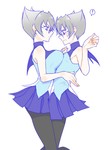 Rating: q Tags: Female, Male, Ecchi, Fanart, Short Hair, Uniform, Skirt, Pantyhose, Gray Hair, Shirt, Gender Bending, White Background, Pixiv, Duo, School Uniform, Simple Background, Yu-Gi-Oh! ZEXAL, Zuwai Kani, 600x800 Wallpaper, Fanart From Pixiv, Closed Mouth, 3:4 Ratio, Durbe