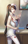 Rating: q Tags: Female, Male, Ecchi, Fanart, Long Hair, Brown Hair, Brown Eyes, Hat, Ponytail, Bottle, Pixiv, Nurse Hat, Solo, Nurse Outfit, Thigh Highs, Syringe, Bangs, League of Legends, Akali, Fanart From Pixiv, Erina (Artist), Shen (League Of Legends)