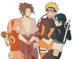Rating: s Tags: Female, Male, Fanart, Black Hair, Short Hair, Pink Hair, Naruto, Blonde Hair, Eyes Closed, Holding Hands, Haruno Sakura, Uzumaki Naruto, Uchiha Sasuke, Headband, Sai, White Background, Pixiv, Spiky Hair, Team 7, Quartet, Text, Smile, Jinchuuriki, Whiskers, Simple Background, Japanese Text, Fanart From Pixiv, Shiho