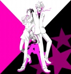 Rating: s Tags: Male, Monochrome, Black Hair, Short Hair, Blonde Hair, Two Males, Cigarette, Smoking, Headphones, White Outfit, Suit, Durarara!!, Orihara Izaya, Heiwajima Shizuo, Duo, Psychedelic Dreams, Spot Color, Star (Symbol), Dolly666