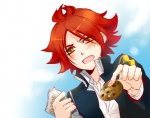 Rating: s Tags: Male, Short Hair, Food, Red Hair, Cookies, Gold Eyes, Open Mouth, Spiky Hair, Inazuma Eleven, Nagumo Haruya