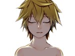 Rating: s Tags: Male, Fanart, Short Hair, Vocaloid, Blonde Hair, Eyes Closed, Wallpaper, Kagamine Len, White Background, Solo, Shirtless (male), Simple Background, Wallpaper 4:3 Ratio, 1400x1050 Wallpaper, Keishi
