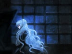 Rating: s Tags: Female, Blue Hair, Long Hair, Night, Sad, Strawberry Panic!, Shizuma Hanazono, Window, Solo, Side View