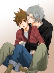 Rating: s Tags: Male, Brown Hair, Brown Eyes, Green Eyes, Short Hair, Yaoi, Katekyo Hitman Reborn!, Gray Hair, Two Males, Sawada Tsunayoshi, Gokudera Hayato, Duo, Pixiv Id 3389523, Holding From Behind