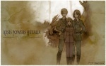 Rating: s Tags: Fanart, Glasses, Brown Hair, Boots, Short Hair, Uniform, Gloves, Military Uniform, Belt, Blonde Hair, Shirt, Tree, Tie, Black Eyes, Serious, Axis Powers: Hetalia, Estonia, Lithuania, Latvia, Three Males, Pixiv, Frame, Trio, Text, Standing, Arms Behind Back, Signature, Baltic Trio, Japanese Text, Text: Series Name, Fanart From Pixiv, Looking At Camera, English Text