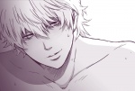 Rating: s Tags: Male, Fanart, Monochrome, Gin Tama, Short Hair, White Hair, White Background, Pixiv, Sakata Gintoki, Sweating, Solo, Shirtless (Male), Smile, Simple Background, Fanart From Pixiv, Looking At Camera, Shiroyasha (Artist)