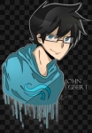 Rating: s Tags: Male, Fanart, Glasses, Black Hair, Blue Eyes, Short Hair, Blue Outfit, deviantART, Solo, Smile, Simple Background, Looking At Camera, Homestuck, John Egbert, Fanart From DeviantART, Godtier
