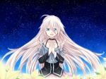 Rating: s Tags: Female, Flower, Long Hair, Night, Skirt, White Hair, Vocaloid, Sky, Wallpaper, 1024x768 Wallpaper, Shirt, Braids, Ahoge, Open Mouth, Solo, Aqua Eyes, Wallpaper 4:3 Ratio, Clasped Hands, Floating Hair, Stars (Sky), Night Sky, Shoulder-less Shirt, Choker, Doutika, IA