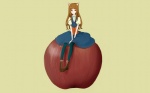 Rating: s Tags: Female, Long Hair, Brown Hair, Food, Horo, Spice and Wolf, Apple, Kemonomimi, Okamimimi, Solo, Simple Background