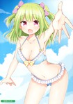 Rating: q Tags: Female, Ecchi, Bikini, Swimwear, Clouds, Green Hair, Sky, Pink Eyes, Scan, Midriff, Solo, Tsukudani Norio, Comic Market, Cleavage, Comic Market 88, C88 Melonbooks Collection Of Pictures