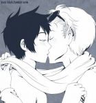 Rating: s Tags: Male, Fanart, Glasses, Black Hair, Sunglasses, Short Hair, Yaoi, Kiss, Blush, Blonde Hair, Shared Scarf, Two Males, Scarf, Duo, Glasses On Head, Homestuck, Dave Strider, John Egbert, Tumblr, Feshnie
