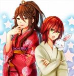 Rating: s Tags: Female, Kimono, Long Hair, Brown Hair, Short Hair, Red Hair, Two Girls, Stuffed Toy, Traditional Clothes, Stuffed Rabbit, Japanese Clothes, Duo, Smile, Pixiv Id 4352083