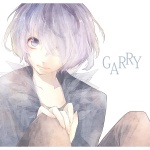 Rating: s Tags: Male, Fanart, Purple Eyes, Short Hair, Purple Hair, Coat, Sitting, White Background, Pixiv, Peek-a-Boo Bang, Solo, Fur, Text, Simple Background, Fur Trim, Text: Character Name, Pixiv Id 1261986, Fanart From Pixiv, Looking At Camera, 1:1 Ratio, Ib (Game), Garry