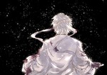 Rating: s Tags: Male, Fanart, Gin Tama, Blood, Short Hair, White Hair, Back, Headband, Kasahara Meimi, Pixiv, Sakata Gintoki, Solo, Shiroyasha, Black Background, Simple Background, Stars (Sky), Fanart From Pixiv, Joui War