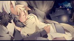 Rating: s Tags: Female, Male, Dress, Short Hair, Blush, White Hair, Sleeping, Blonde Hair, Eyes Closed, Ruretto, Closed Mouth