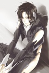 Rating: s Tags: Male, Fanart, Black Hair, Short Hair, Sitting, Science Fiction Outfit, Soukyuu no Fafner, Pixiv, Orange Eyes, Solo, Makabe Kazuki, Bent Knees, Fanart From Pixiv, Pixiv Id 981009