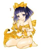 Rating: s Tags: Music, Purple Eyes, Short Hair, Ribbon, Tiger, Animal, Purple Hair, Sitting, Yellow Outfit, Bows (Fashion), White Background, Original, Pixiv, Midriff, Solo, Bare Shoulders, Music Note, Pointy Ears, :3, Seiza, Simple Background, Big Cat, Tiger Print, Mitsuha Koharu